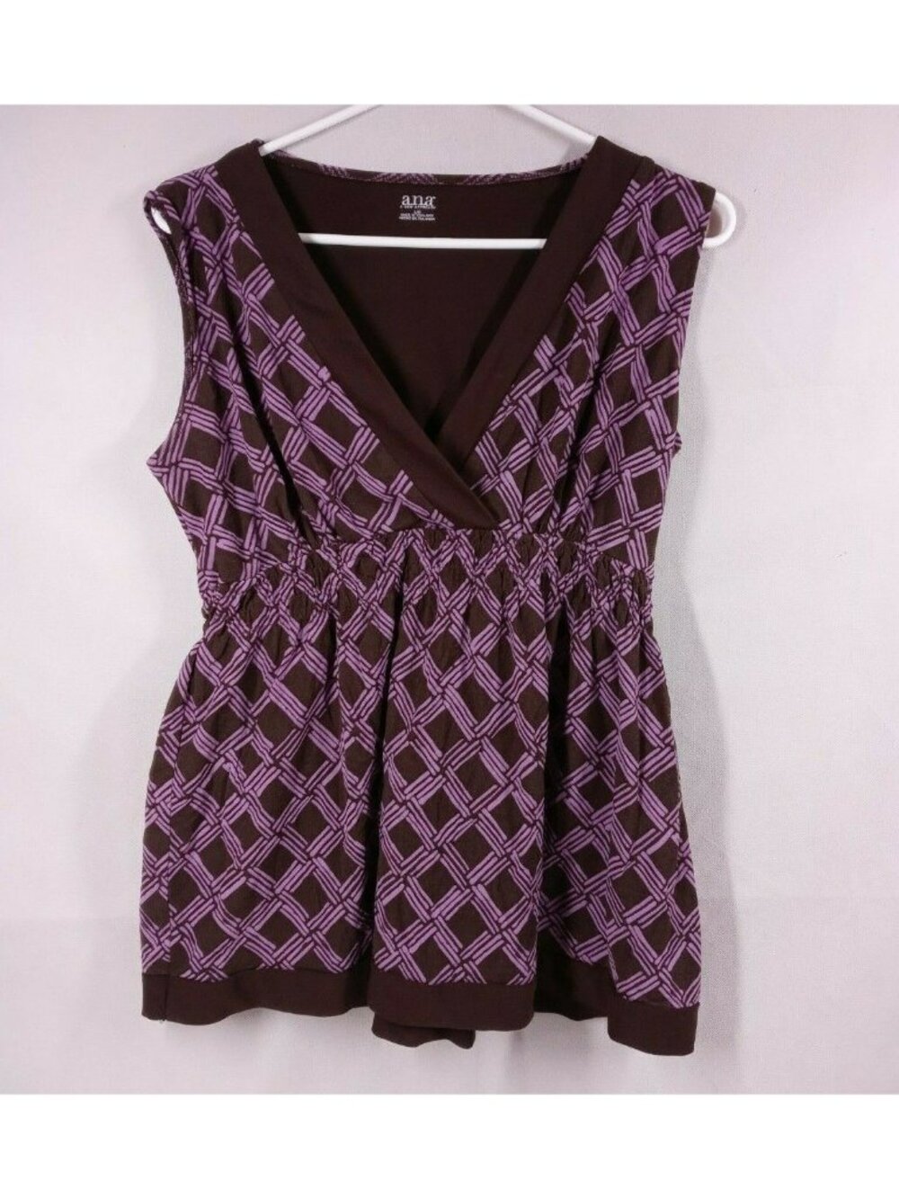 A.N.A Women's Brown & Purple Tank Top Blouse With Diamond Designs Size Large